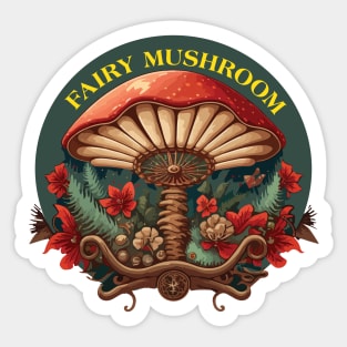 Vintage Fairy Mushroom Christmas Sticker